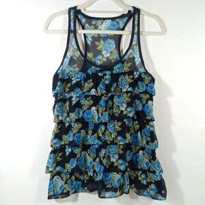 Abercrombie & Fitch Ruffle Tank Top Womens Medium Blue Floral